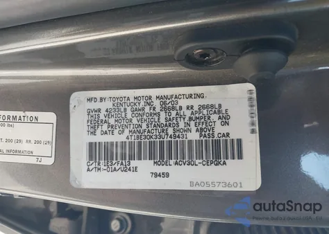 2003 Toyota Camry Xle from USA, damaged, VIN 4T1BE30K33U749431